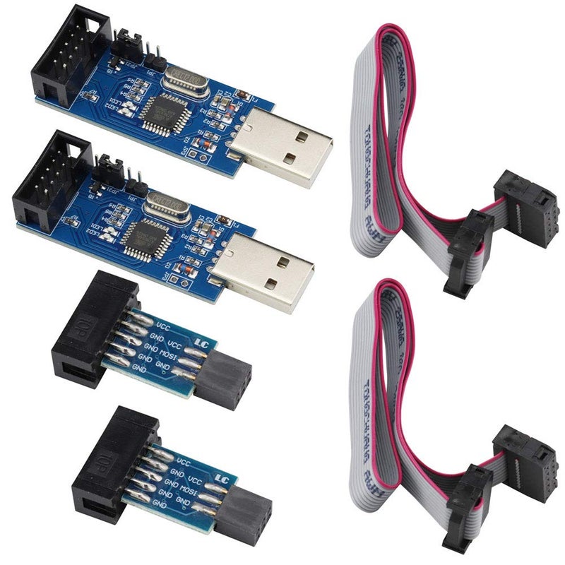 Ferwooh 2PCS USBASP ISP Downloader Programmer Microcontroller Module + 10Pin to 6Pin Adapter Board for ATMEL 51 AVR - Image 1